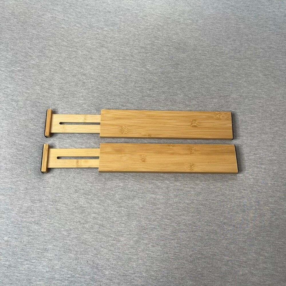 Wooden Bamboo Storage Adjustable Divider Drawer Separator 2 PCS. Set